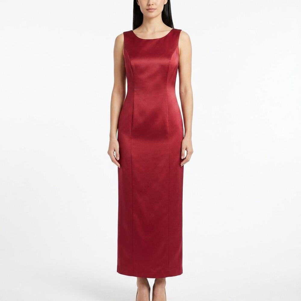 George F Couture Red Sheath Maxi Satin Lined Dress Women Size 8